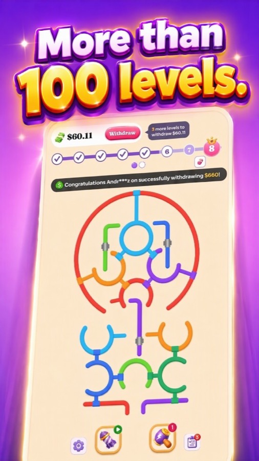 Color Rings gameplay — More than 100 levels with colorful ring puzzle